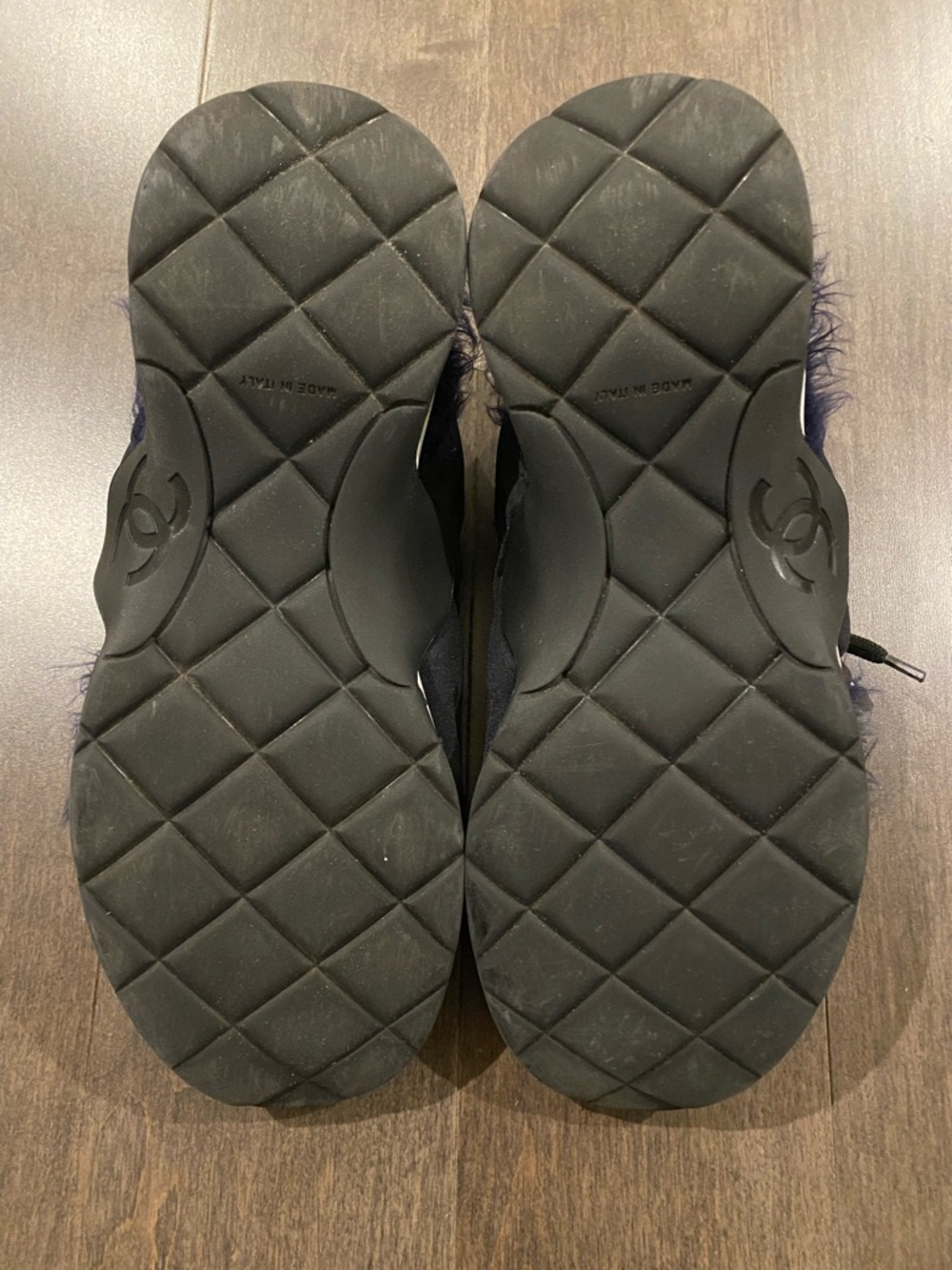 CHANEL Navy Fuzzy Lace-Up Sneakers - Picture 7 of 9